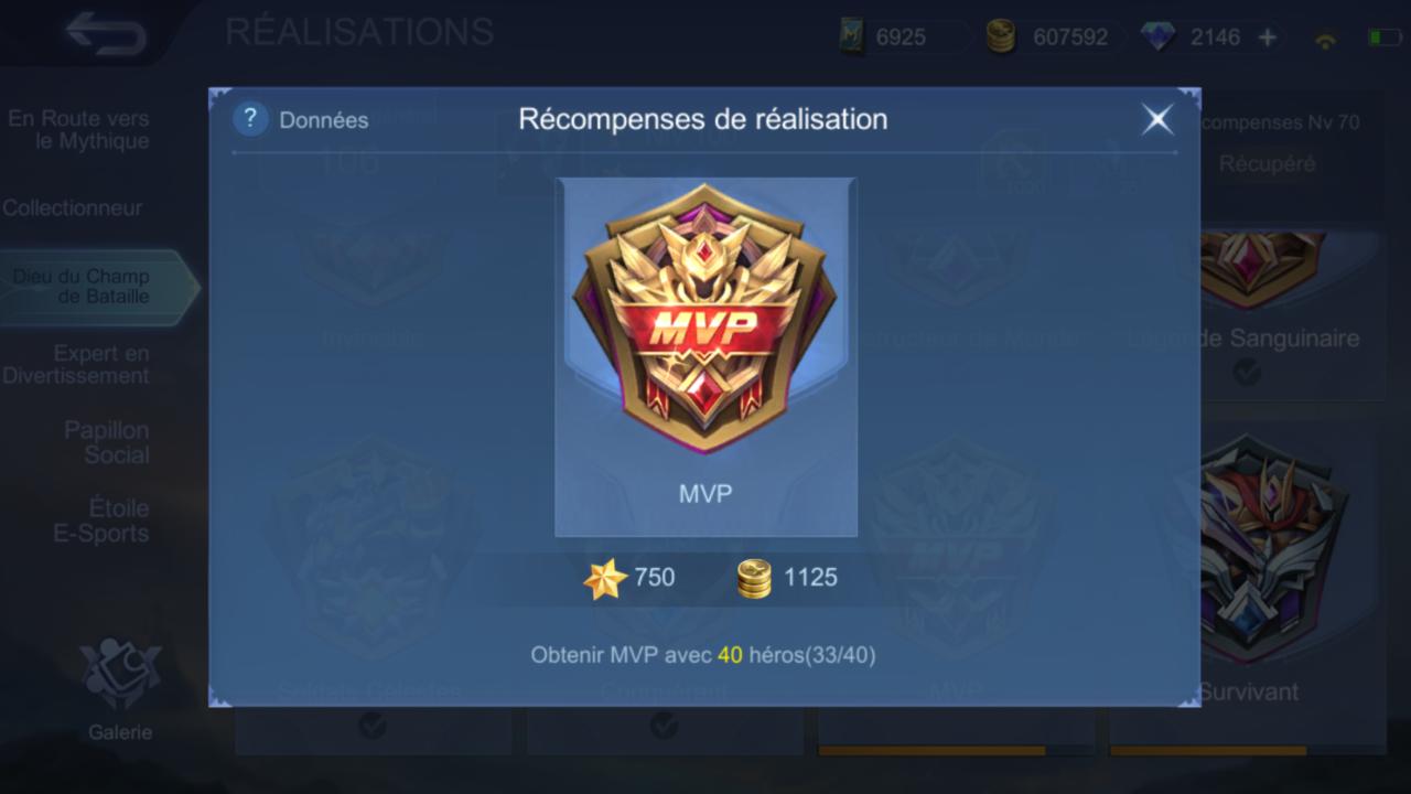 Récompense de réalisation Mobile Legends