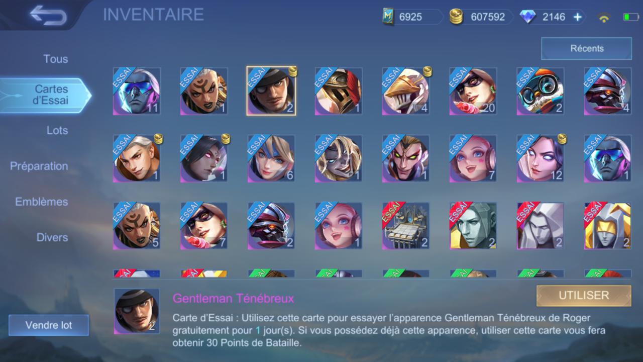 Cartes d'essai Mobile Legends