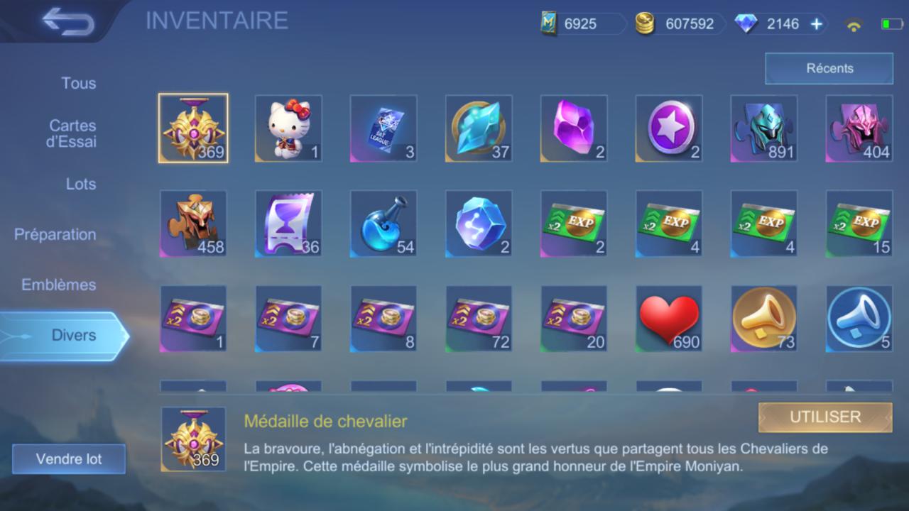 Vendez des objets Mobile Legends