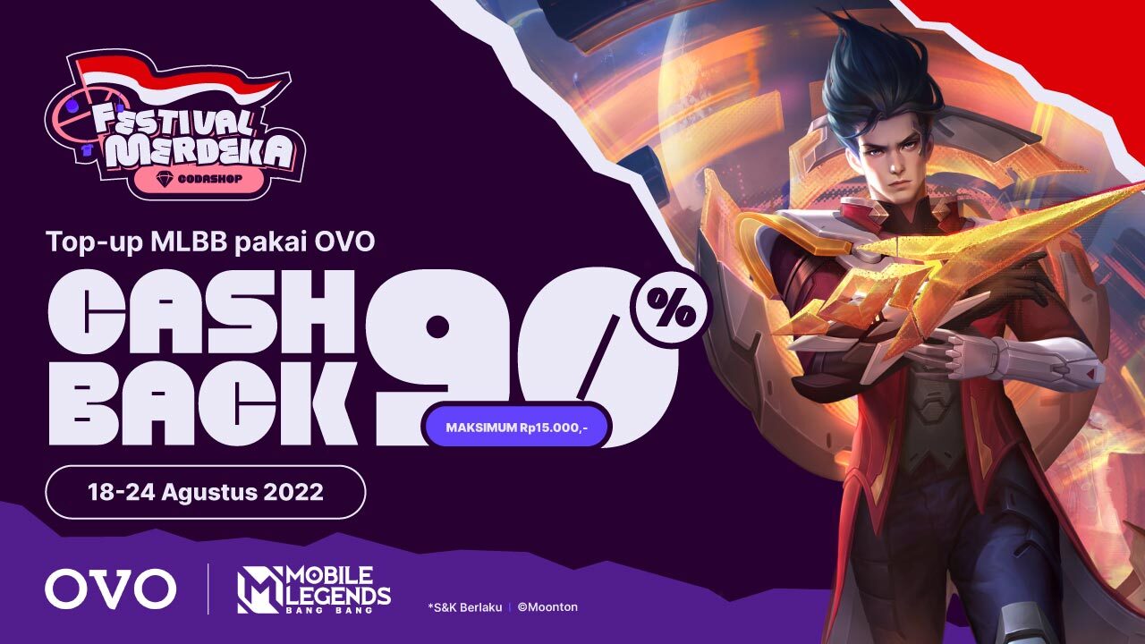 Promo Mobile legends OVO CASHBACK 90% Agustus2022