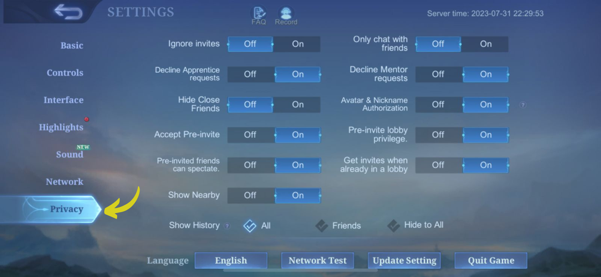 MLBB Privacy Settings