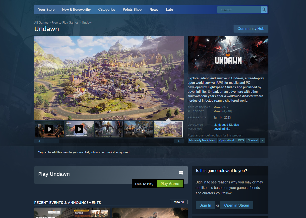 Steam Store Page Undawn