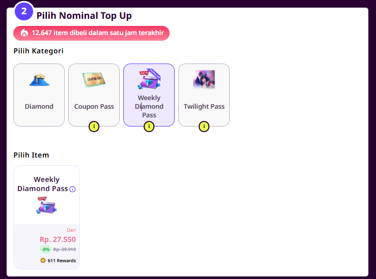 ML Top Up Weekly Diamonds 2