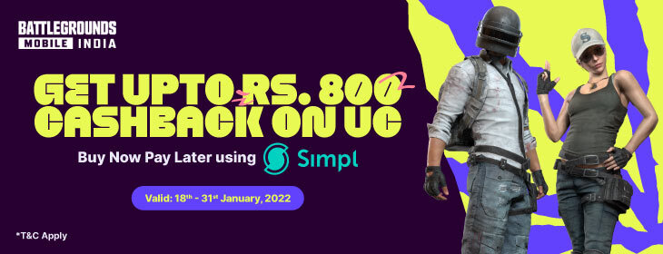 Get up to Rs. 800 Cashback on UC using Simpl