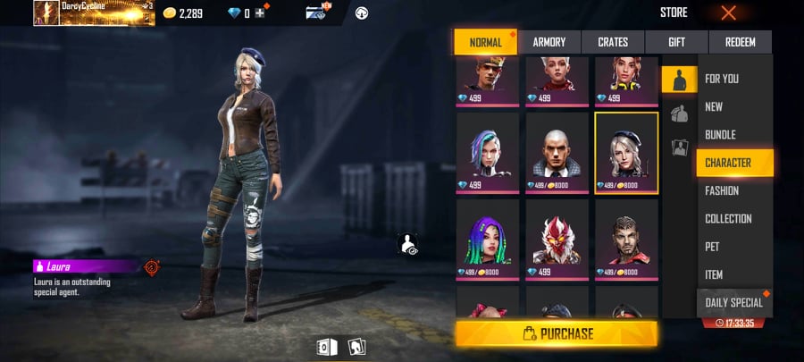 Free Fire Character Gold