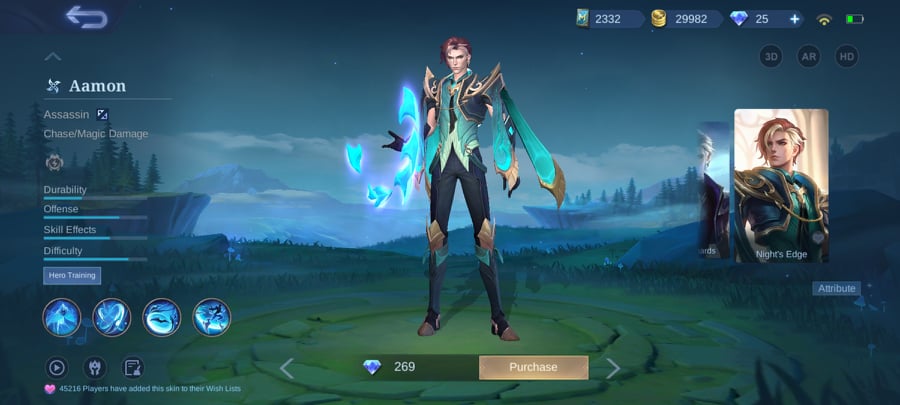 Best heroes in mobile legends skin Aamon in his Night’s Edge skin