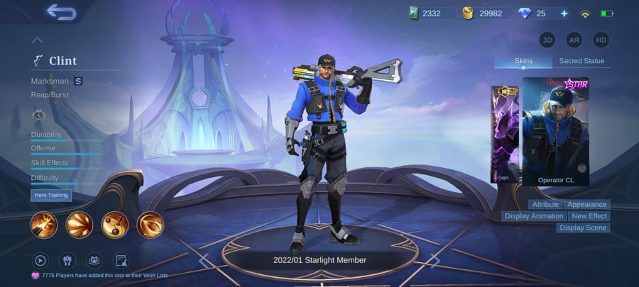 Best heroes in mobile legends Clint with his new Operator CL Starlight skin