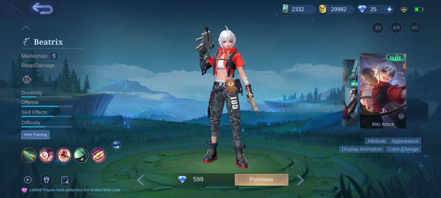 Best heroes in mobile legends Beatrix in her Elite Blitz Attack skin