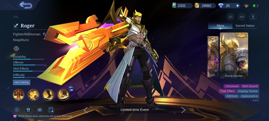 Best MLBB Heroes Roger with his Fiend Haunter skin