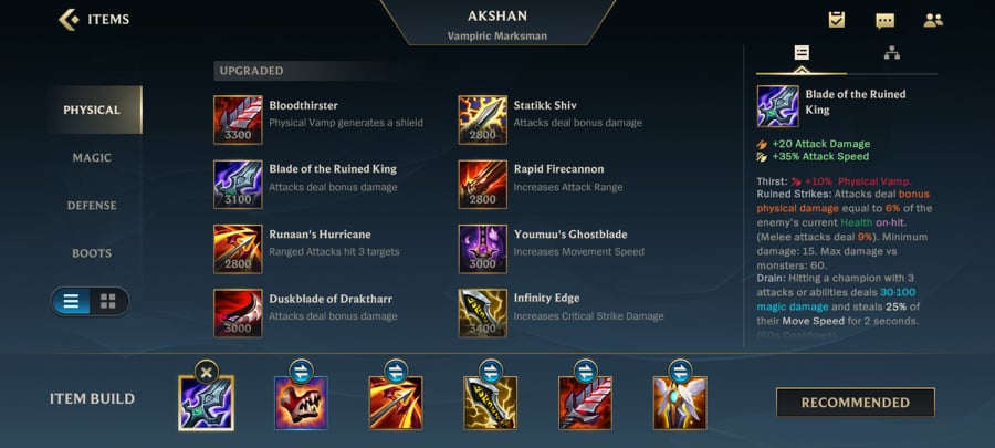 Wild Rift Akshan Best Items