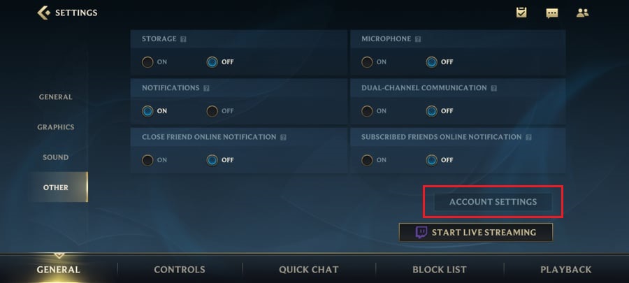 Wild Rift Account Settings