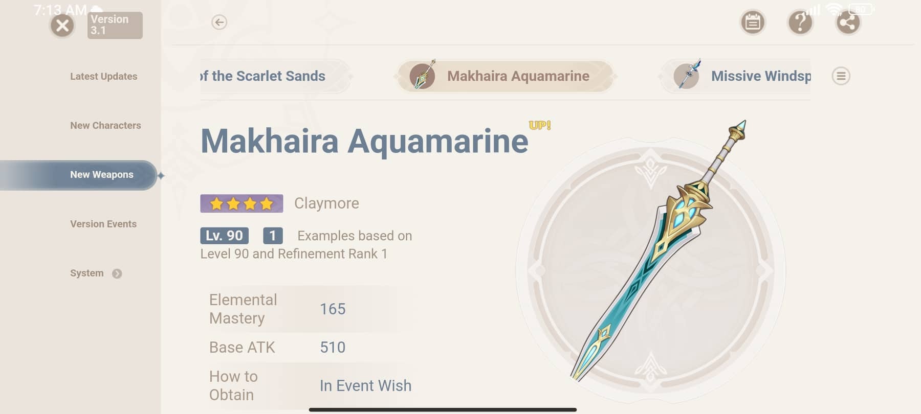 Genshin Impact Makhaira Aquamarine