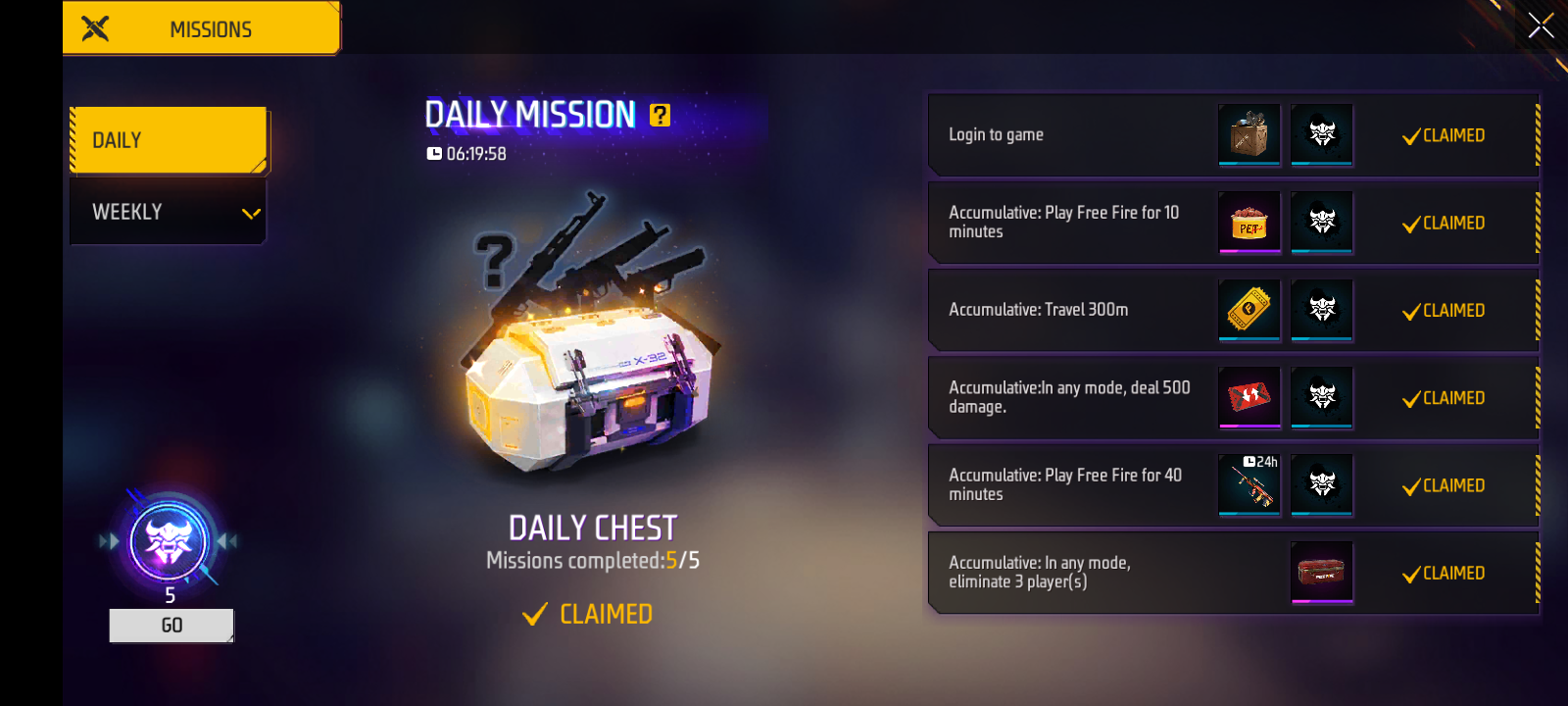 Free Fire Max Daily missions