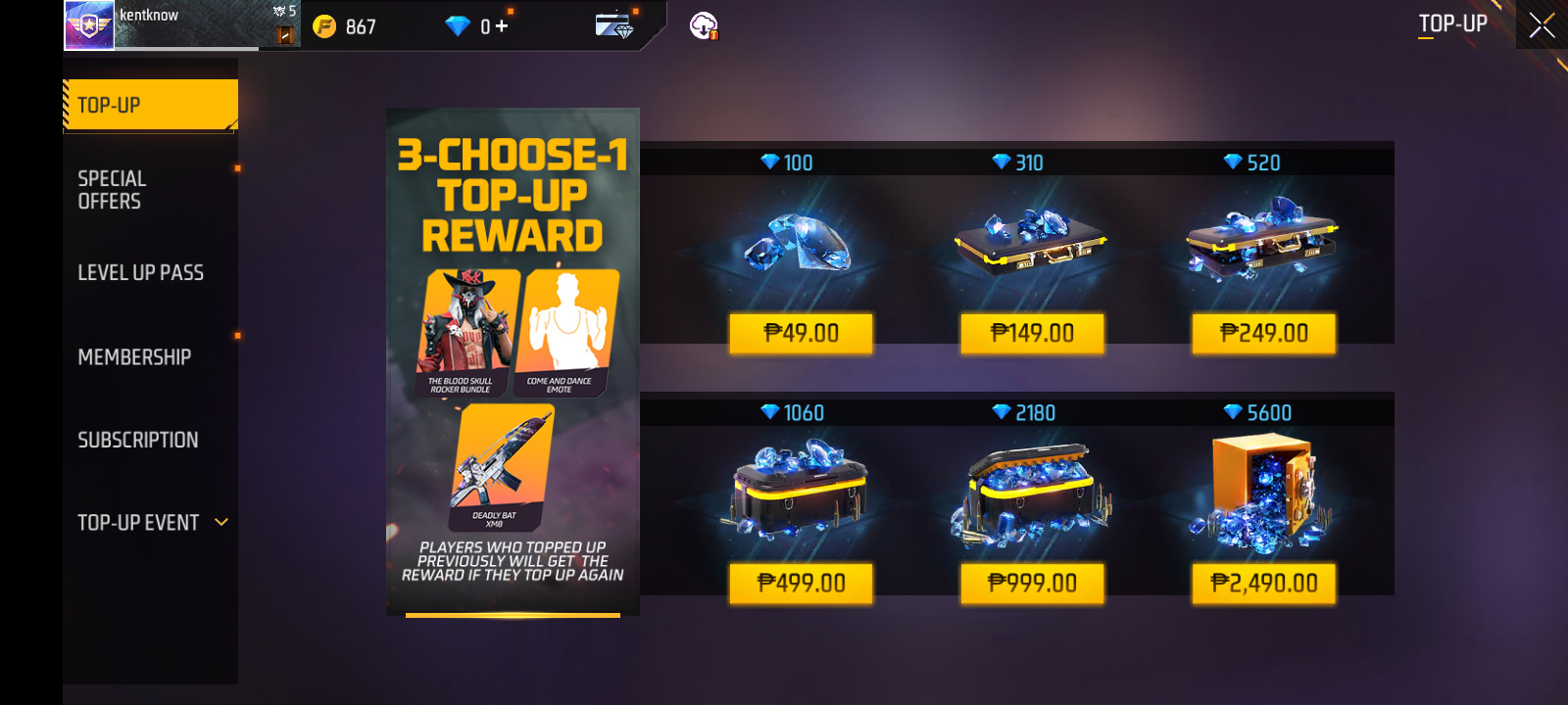 Free Fire Max Spending Diamonds Topping up