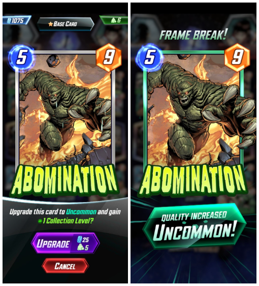 Upgrading Cards Marvel Snap