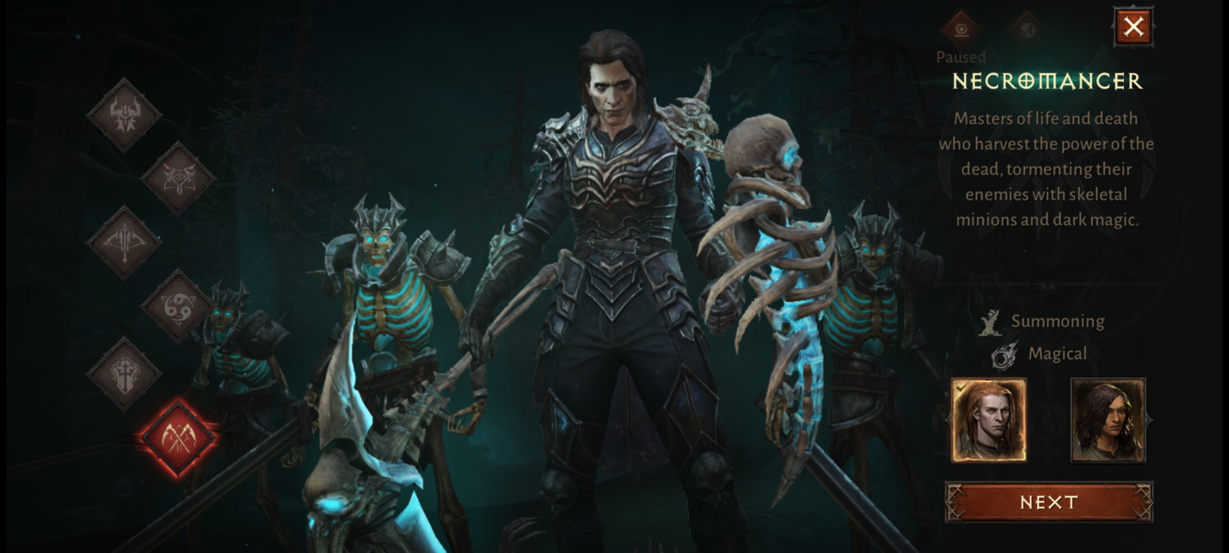 Diablo Immortal Necromancer Char Creation Page