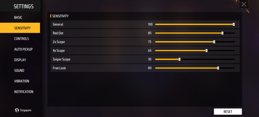 free fire pc sensitivity settings