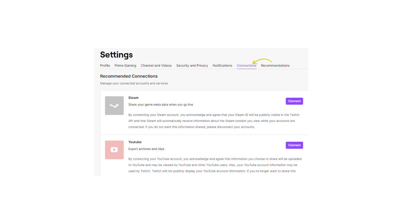 How to connect with Twitch step 2